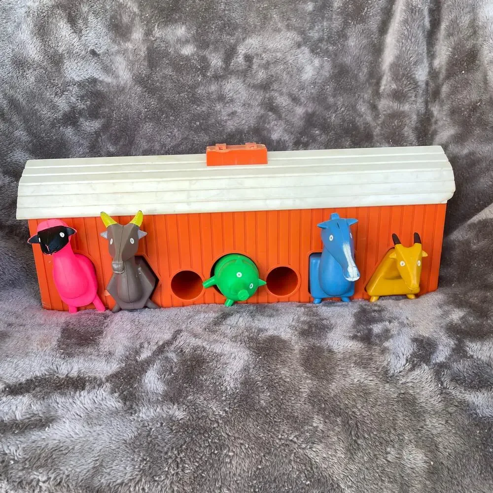 Vintage 1960s Lakeside Toys Barn Farm Animals Shapes Color HTF Geometric FLAW